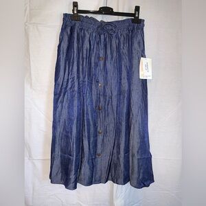 LuLaRoe Denim Blue Button Accent Midi Skirt